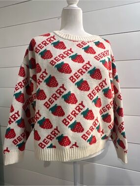 Berry Sweet Oversized Fairisle sweater | strawberry knit red berries by Rowme